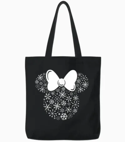 Disney Minnie Mouse Icon Winter Holiday Christmas Snowflakes Tote Bags - Black