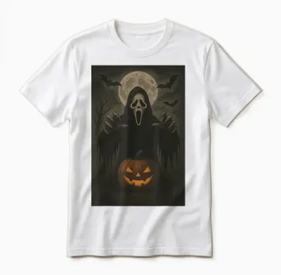 Scary Face Ghost Mask Pumpkin Moon Spooky Halloween Horror Unisex T-Shirt - White