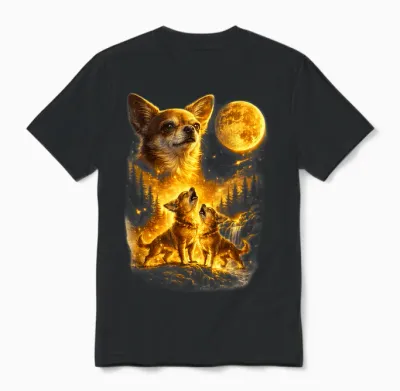 Lustiger Chihuahua Howling to the Moon Vintage-Hund Mit Drei Chihuahua Unisex T-Shirt - Black
