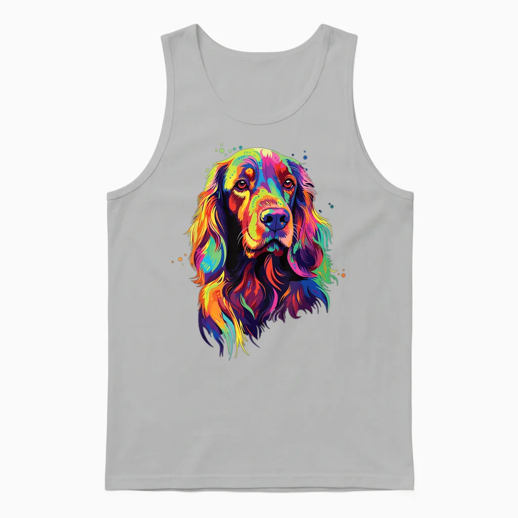 Watercolour Colourful Irish Setter Dog T-Shirt, Black Unisex Tank Top in Ash