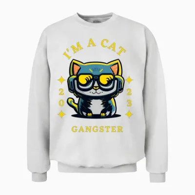 Cat Gangster Retro Unisex Sweatshirt - White