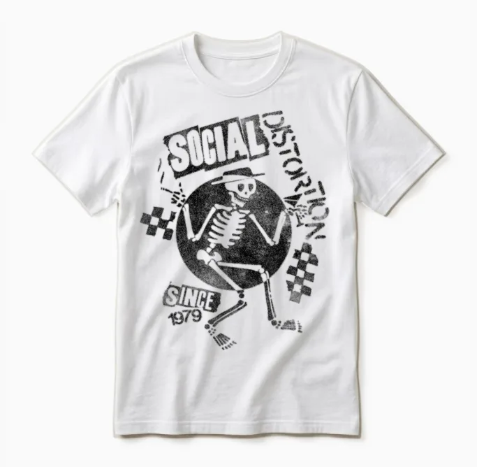 Offizielles Social Distortion Black Spray Skelly Unisex T-Shirt in White