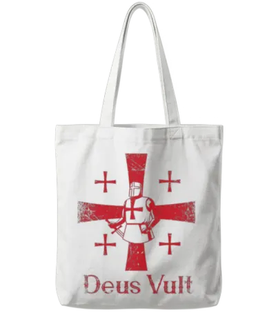 Deus Vult God Wants It Latin Templar Knight Tote Bags - White