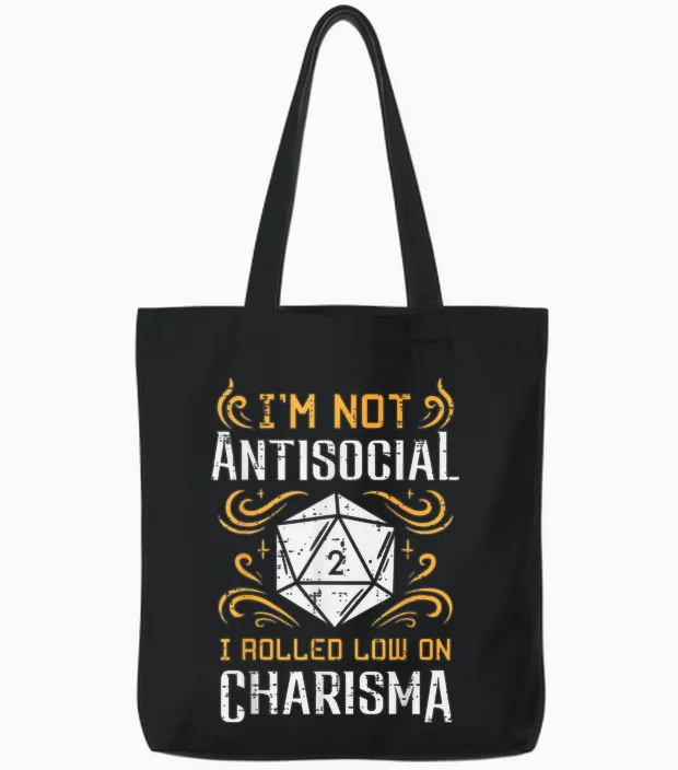 Not Anti Social Low Charisma Funny Rpg Gamer Men Boys Tote Bags in Black