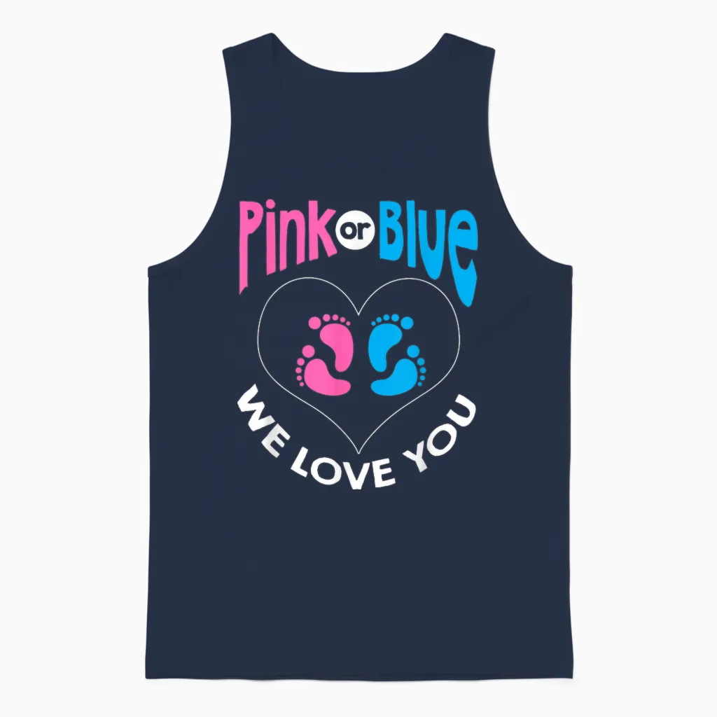 Gender Reveal Pink or Blue We Love You Babyparty Unisex Tank Top in Navy