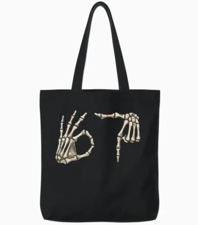 Six Seven 6 7 Meme 67 Skeleton Hand Halloween Costume Tote Bags - Black