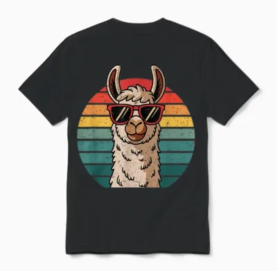 Retro Style Alpaca with Sunglasses Funny Animal Cool Llama T-Shirt, Black Unisex T-Shirt - Black