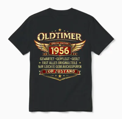 70. Geburtstag Geschenk Mann Oldtimer Jahrgang 1956 Lustiges Unisex T-Shirt - Black