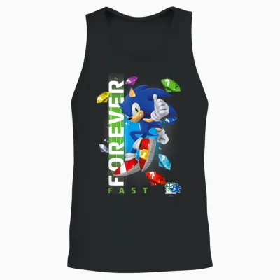 Sonic the Hedgehog 35th Anniversary Forever Fast Emeralds Unisex Tank Top - Black