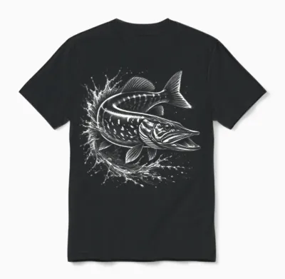Hecht Im Sprung Aus Dem Wasser - Fisch-Design Für Angler Unisex T-Shirt - Black