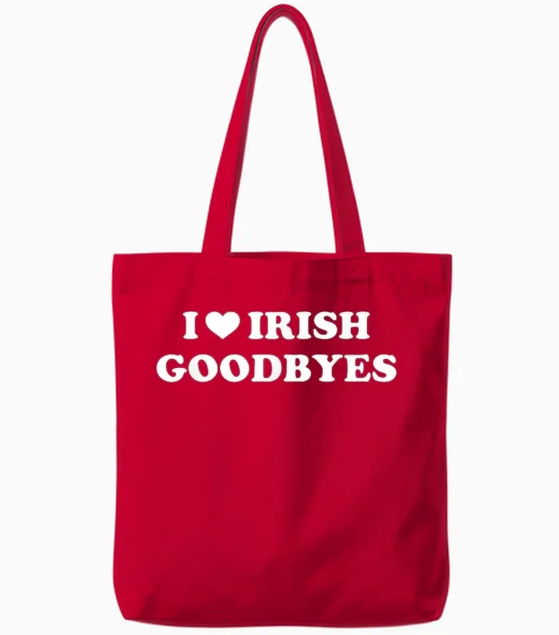 St Patricks Day I Love Irish Goodbyes I Heart Irish Goodbyes Tote Bags in Red