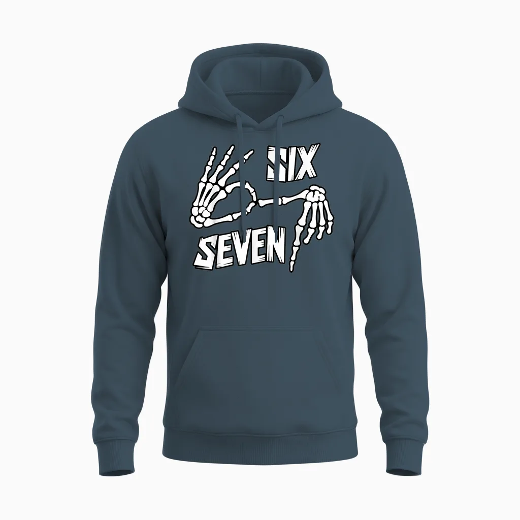 Six Seven 6 7 Meme Skeleton Hands Unisex Hoodie in Dark Heather