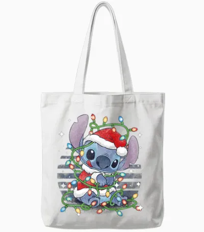 Disney Lilo & Stitch Christmas Tangled Lights Portrait Tote Bags - White