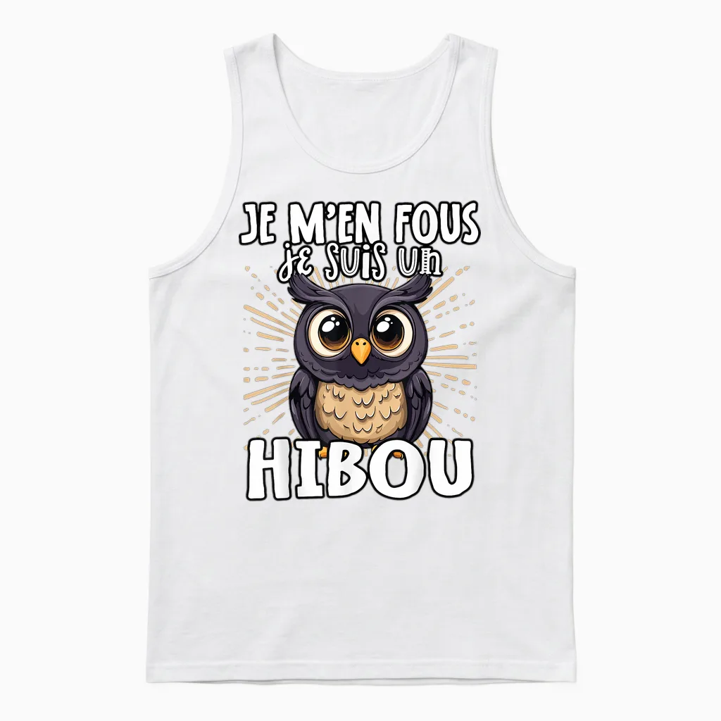 Je M'en Fous Je Suis Un Hibou β Cute Owl T-Shirt, Black, S Unisex Tank Top in White
