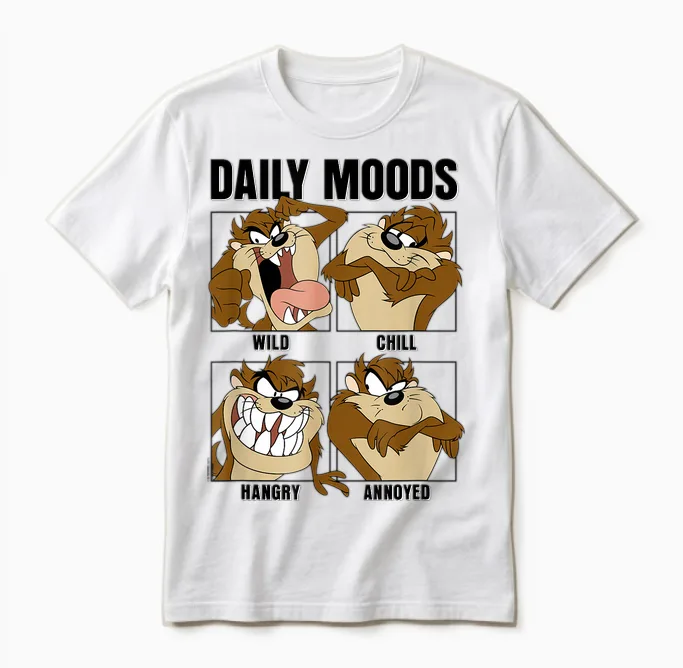 Looney Tunes Tazmanian Devil Daily Moods Panels T-Shirt Small Unisex T-Shirt in White