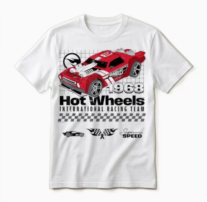 Hot Wheels โ International Racing Team Supreme Speed 1968 Unisex T-Shirt in White