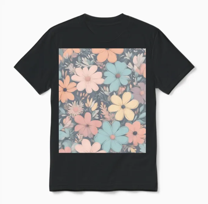 Pastel Flowers Floral & Botanical Gift Unisex T-Shirt in Black