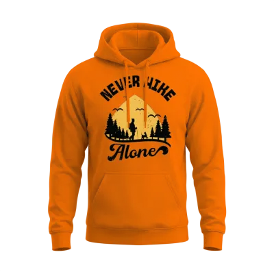 Never Hike Alone Mountain Dog Hiking Hiker Unisex Hoodie - Safety Orange