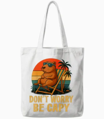 Dont Worry Be Capy Funny Capybara Retro Men Boys Kids Women Tote Bags - White