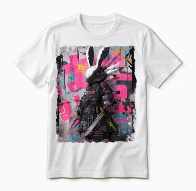 Hip Hop Y2k Hase Hipster Edgy Streetwear Bunny Samurai Unisex T-Shirt - White