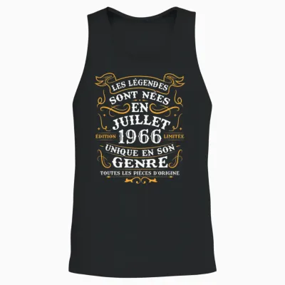 Vintage Cadeau D'anniversaire 60 Ans Nés En Juillet 1966 T-Shirt Haut De Gamme Unisex Tank Top - Black