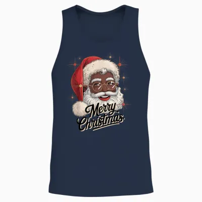 African American Santa Christmas Black Xmas Unisex Tank Top - Navy