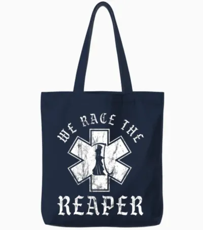 Emt, Ems and Paramedic We Race the Reaper Tote Bags - Navy