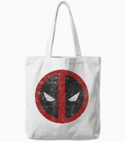 Marvel Comics Retro Classic Deadpool Mask Distressed Icon Tote Bags - White