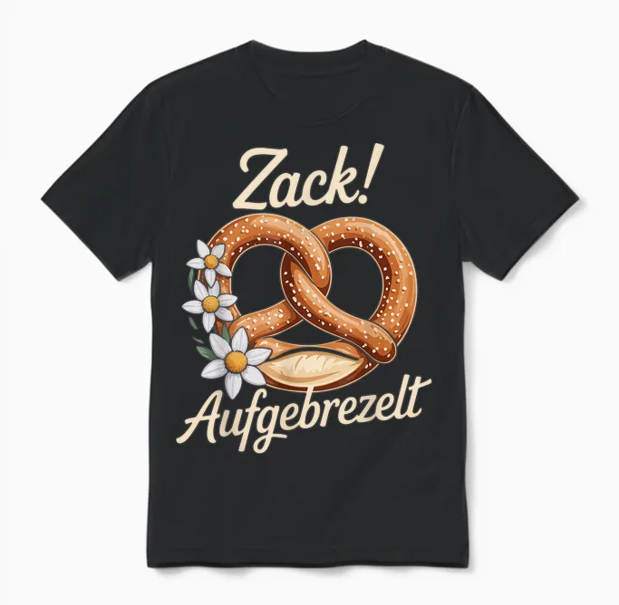 Zack Aufgeprezelt Pretzel Flowers Edelweiss Unisex T-Shirt in Black