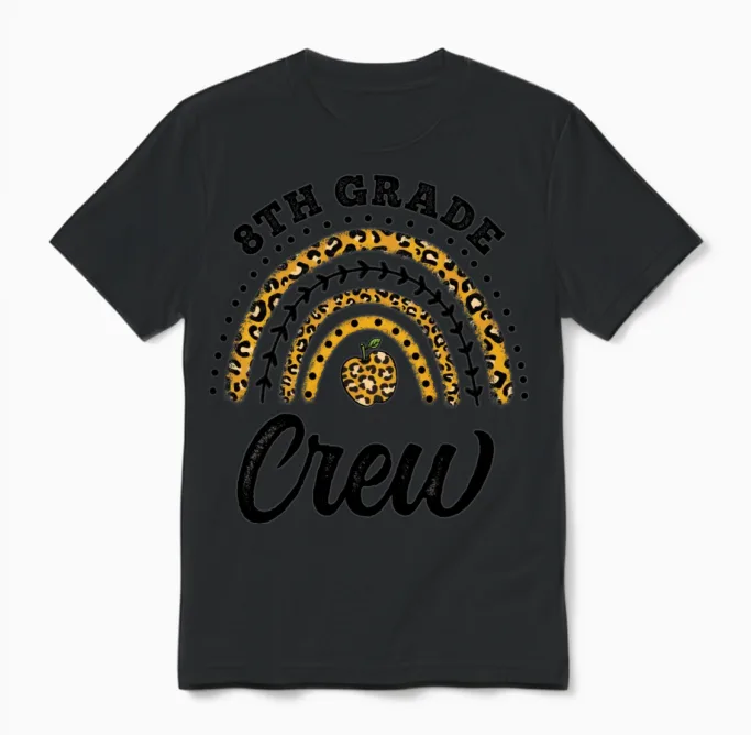8th Grade Crew Rainbow 8th Grade Back to School Unisex T-Shirt in Black