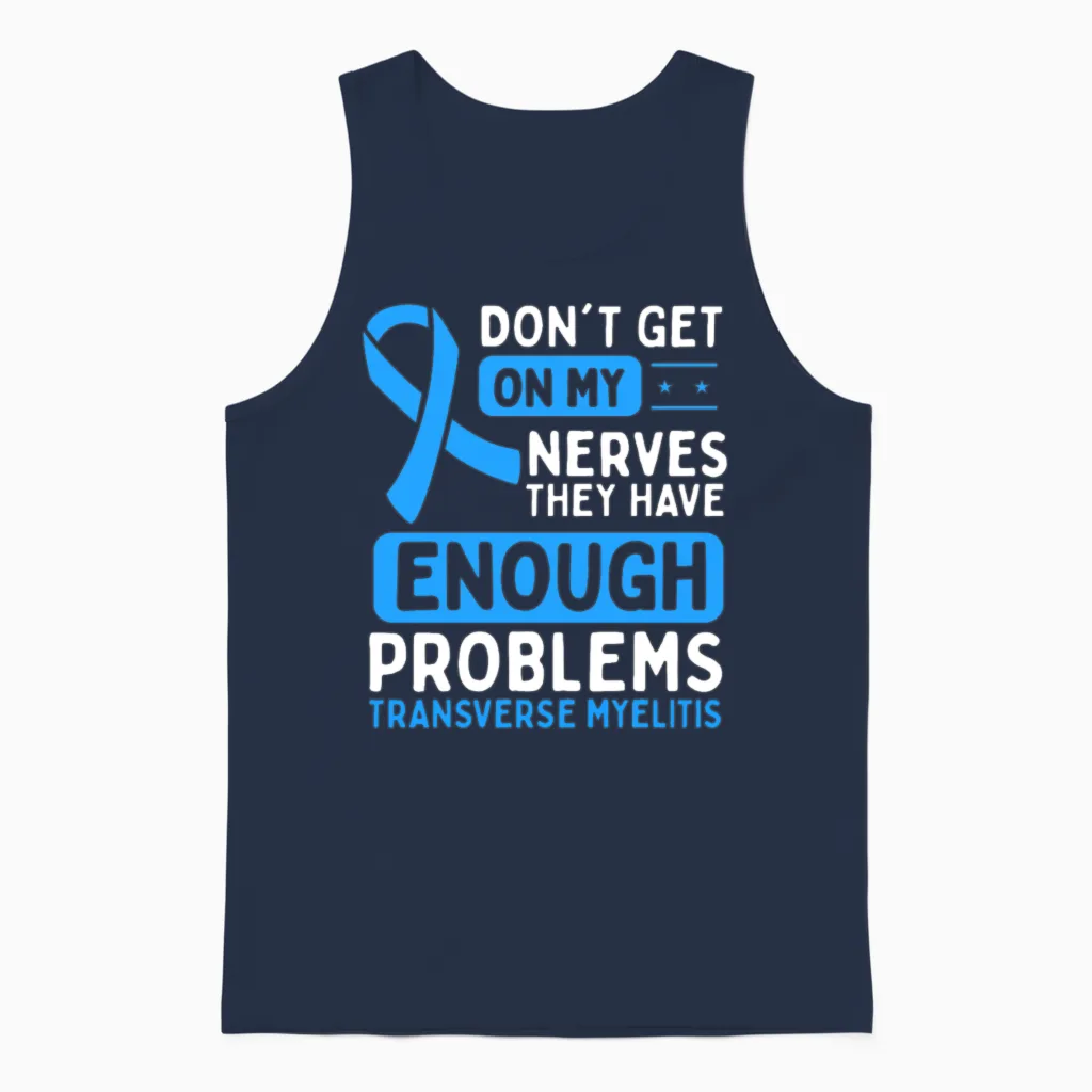 Transverse Myelitis Awareness Nerves Blue Ribbon Unisex Tank Top in Navy