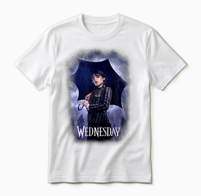 Wednesday Series Mittwochsplakatkunst T-Shirt Schwarz Unisex-Erwachsene Female Klein Eu S Kurzarm V-Ausschnitt Klassisch 1 Count Unisex T-Shirt in White