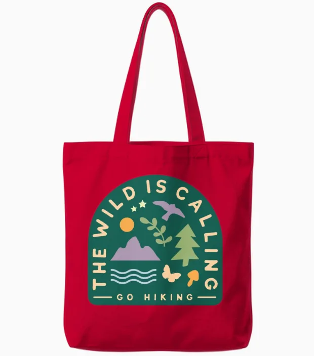 The Wild Is Calling Go Hiking Tote Bags in Red