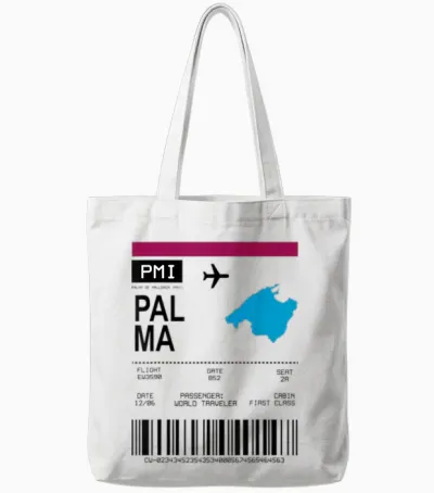 Bordticket Boarding Pass Palma Mallorca Travel Tour Flight T-Shirt, White Tote Bags - White