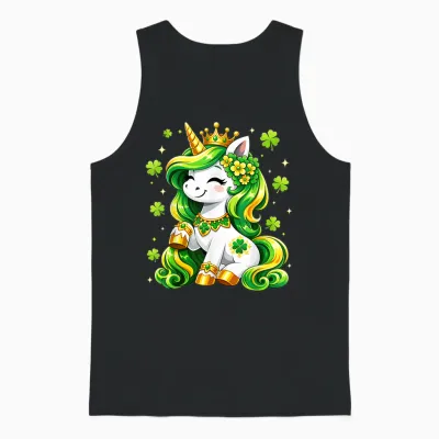 Lepricorn Unicorn Shamrock St Patricks Day Shirts Kids Girls Unisex Tank Top - Black