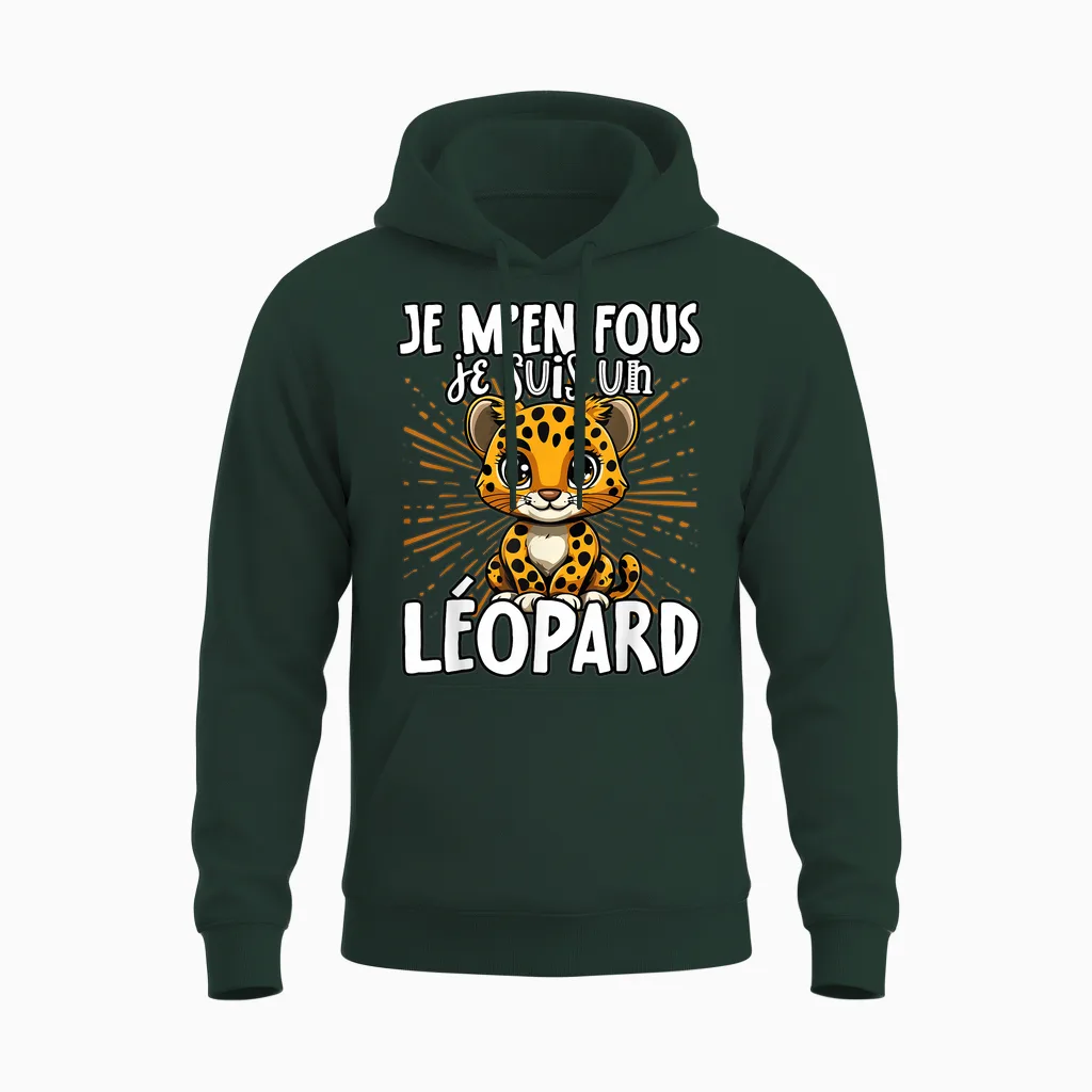 Je M'en Fous Je Suis Un Leopard - Cute Leopard T-Shirt, Black, S Unisex Hoodie in Forest