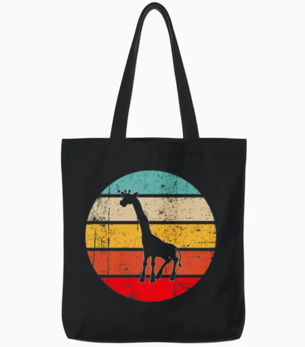 Giraffe Retro Tote Bags in Black