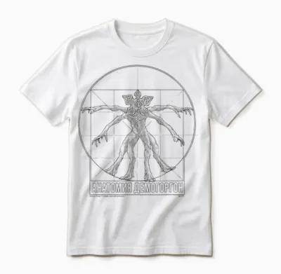 Stranger Things Vitruvian Demogorgon T-Shirt, Gray Unisex T-Shirt - White