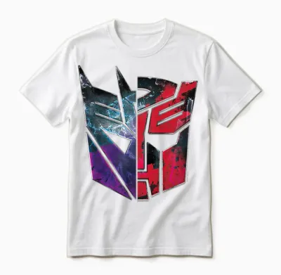 Kinder Transformers Autobot Decepticon Split Face Faded Logo Unisex T-Shirt - White