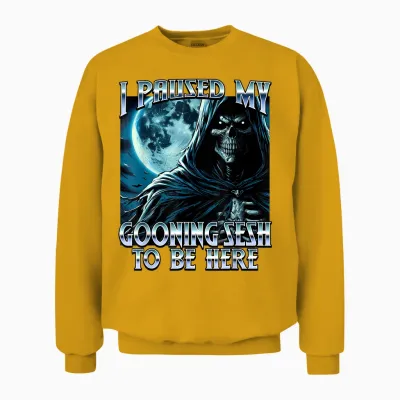 I Paused My Gooning Sesh to Be Here Cringe Brainrot 2025 Unisex Sweatshirt - Gold