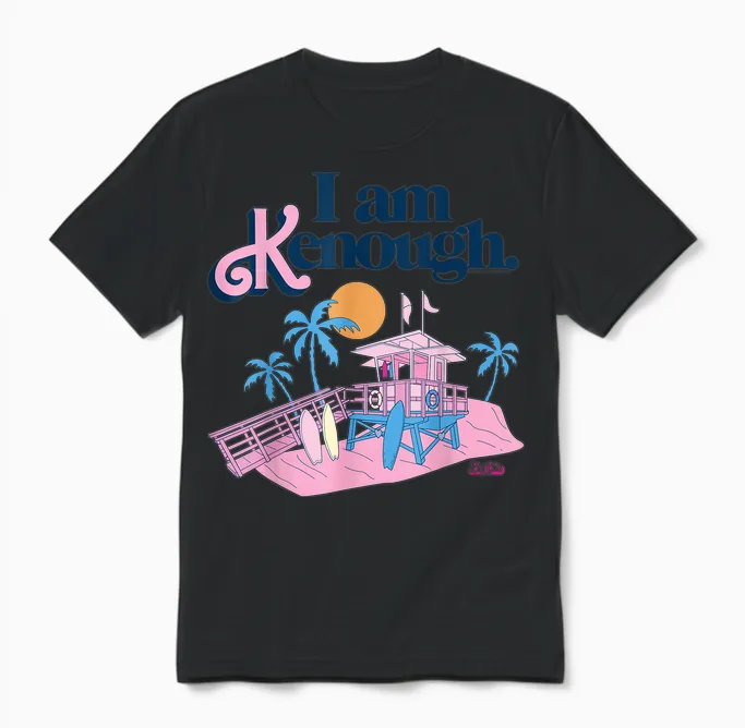 Barbie the Film I Am Kenough Lifeguard Stand T-Shirt, White Unisex T-Shirt in Black