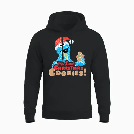 Sesame Street Cookie Monster, Me Love Christmas Cookies Unisex Hoodie in Black