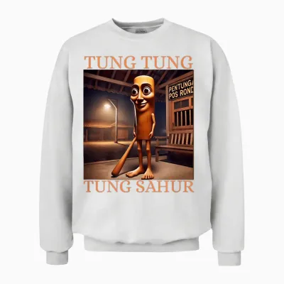 Tung Tung Sahur T-Shirt Brainrot Humour Gen Z Unisex Sweatshirt - White