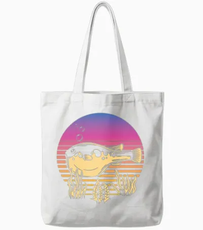 Blowfish Retro Balloonfish Puffer Fish Tote Bags - White
