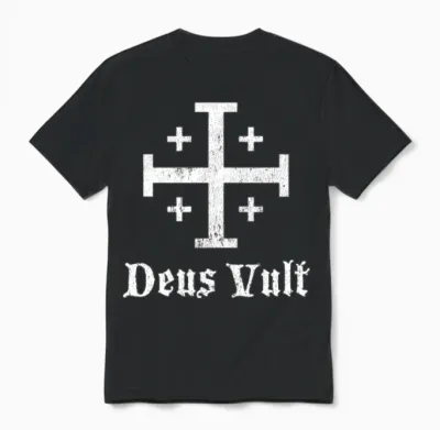 Deus Vult Crusader Shield Cross Unisex T-Shirt - Black