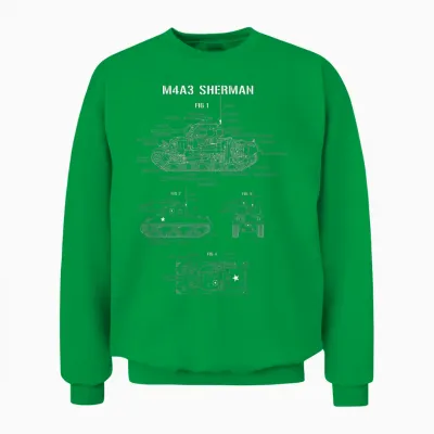 World War 2 American Tank M4a3 Sherman Blueprint Unisex Sweatshirt - Irish Green