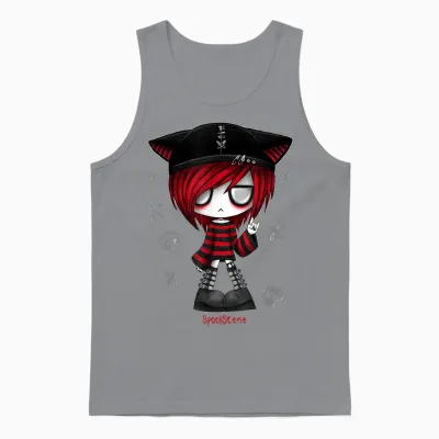 Spookscene Edgy Kitty Hat Scene Kid Emo Alt Goth Red Unisex Tank Top - Sport Grey