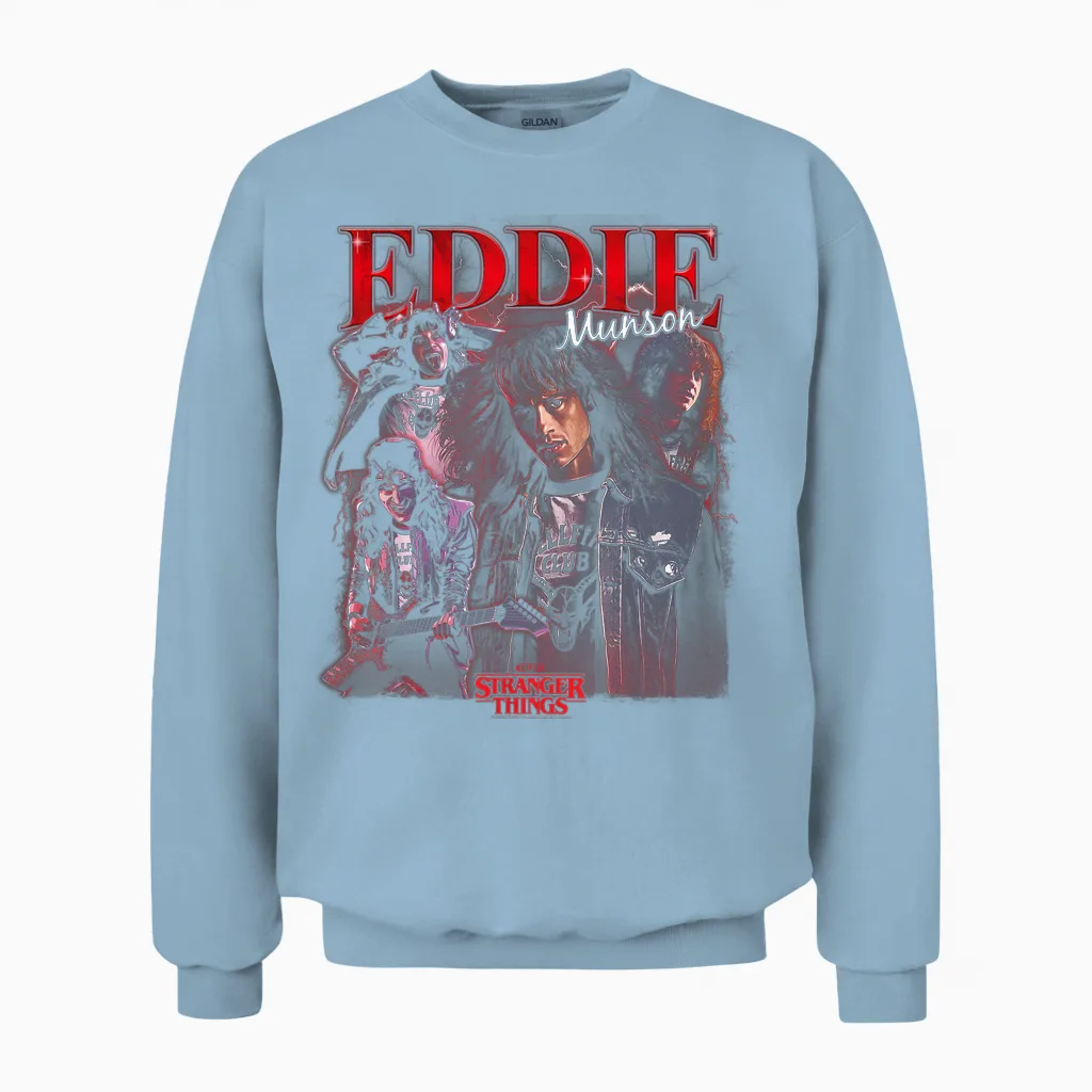 Stranger Things Eddie Boyfriend Officially Licensed Unisex Sweatshirt in Light Blue