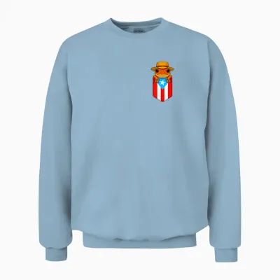Jibaro Coqui Frog Puerto Rico Flag Boricua Pocket Borinquen Unisex Sweatshirt - Light Blue