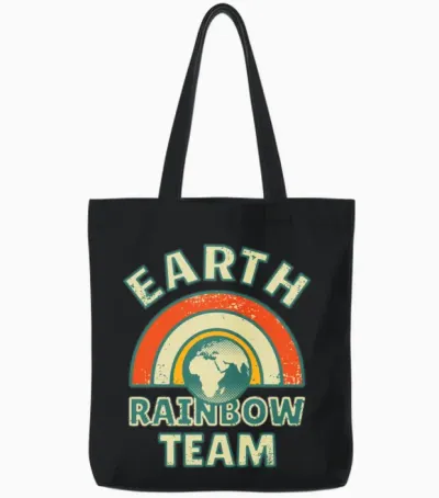 Earth Rainbow Team Retro Colors Tote Bags - Black